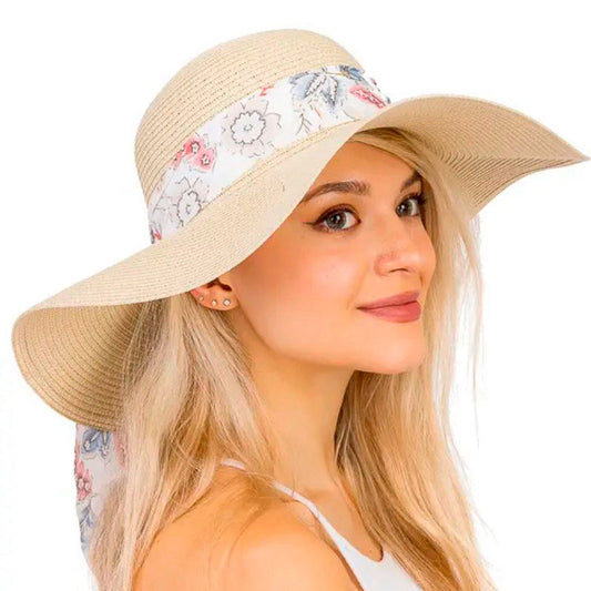 Gardenia Abstract Floral Ribbon Floppy Hat