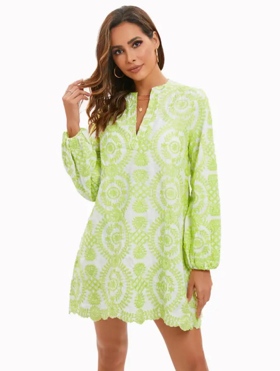 Green Embroidery Mini Dress