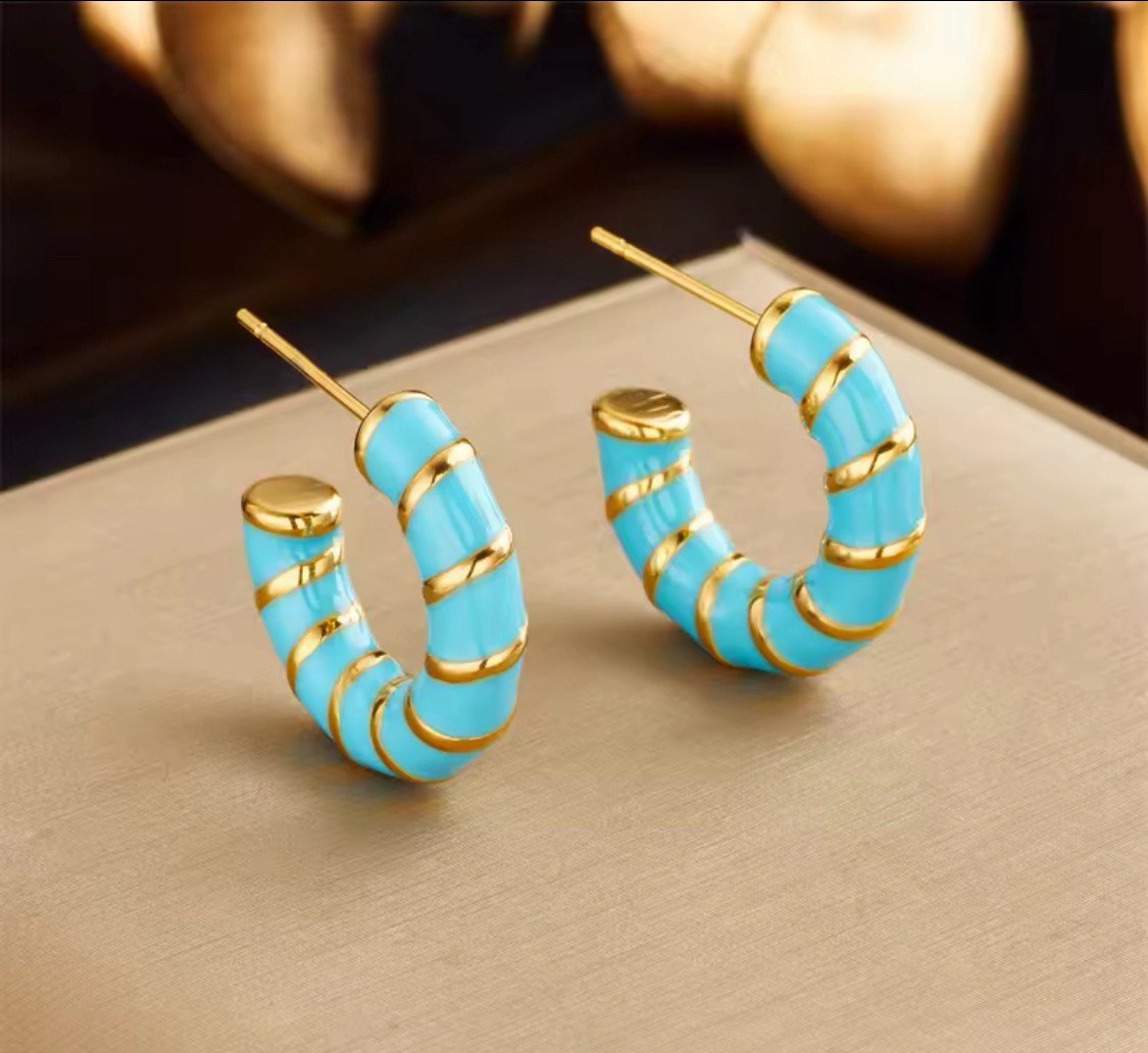 CC Blue Enamel Hoops