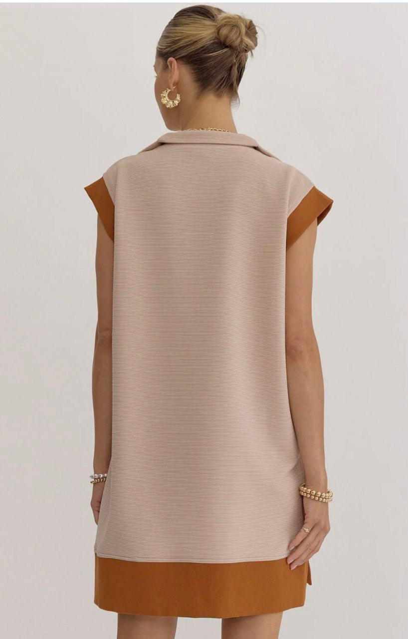 Textured solid zip up cap Sleeve Dress