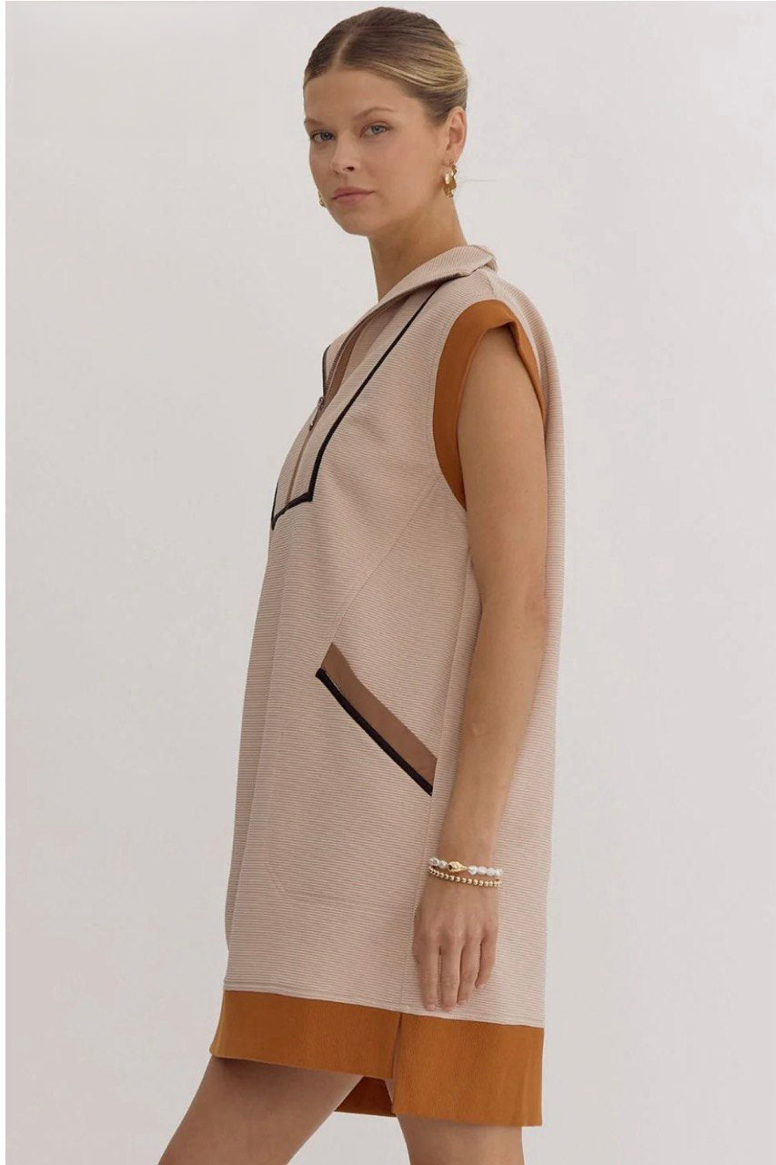 Textured solid zip up cap Sleeve Dress