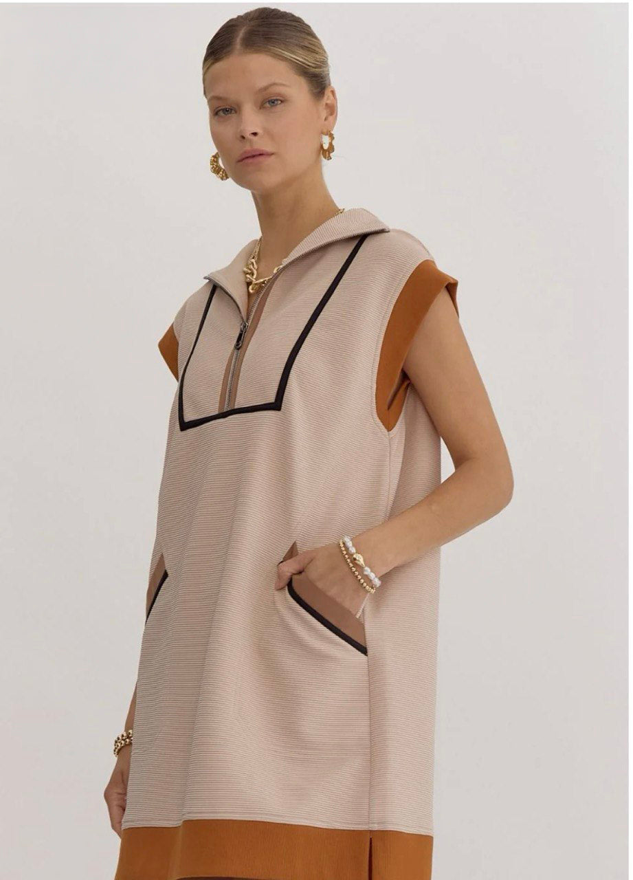 Textured solid zip up cap Sleeve Dress