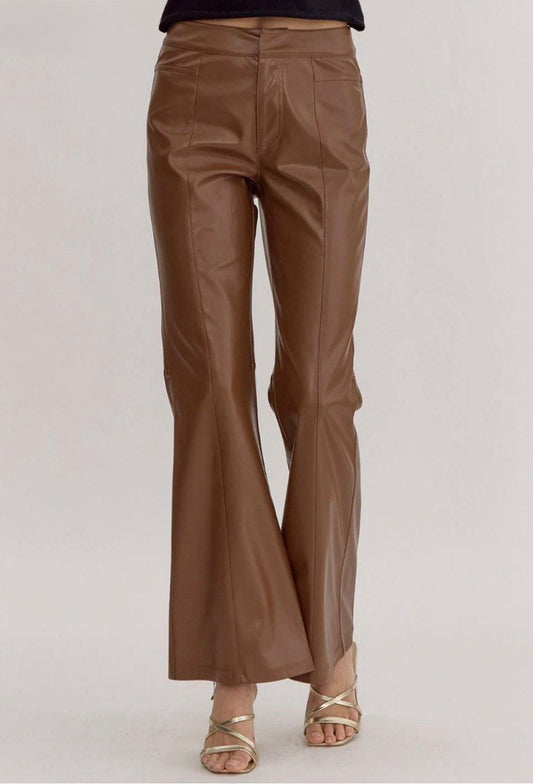 Andrea Faux leather high waisted flare pants