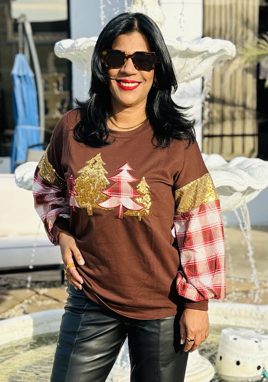 BROWN PLAID CHRISTMAS TREE SWEATSHIRT