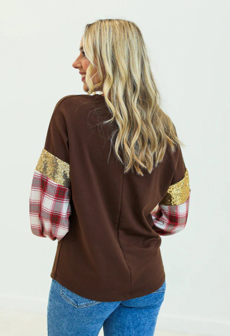 BROWN PLAID CHRISTMAS TREE SWEATSHIRT