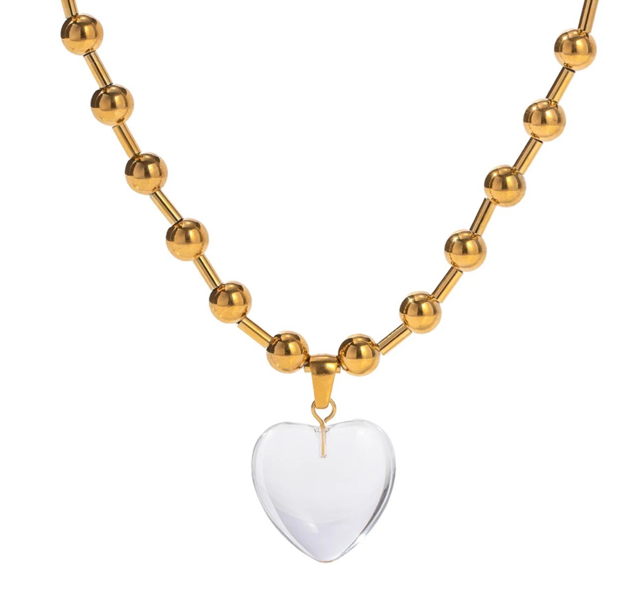 CLEAR HEART BALL NECKLACE