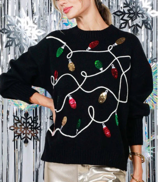 CHRISTMAS LIGHT SEQUIN SWEATER TOP