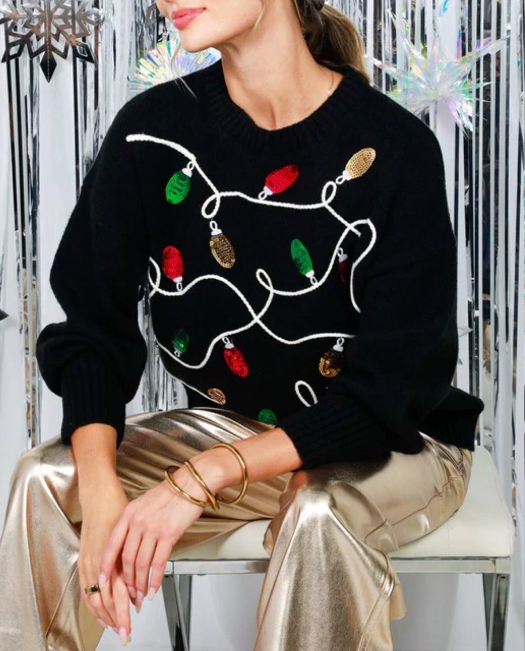 CHRISTMAS LIGHT SEQUIN SWEATER TOP