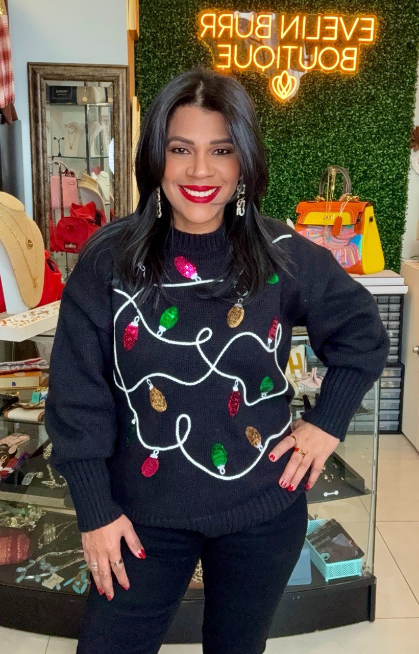 CHRISTMAS LIGHT SEQUIN SWEATER TOP