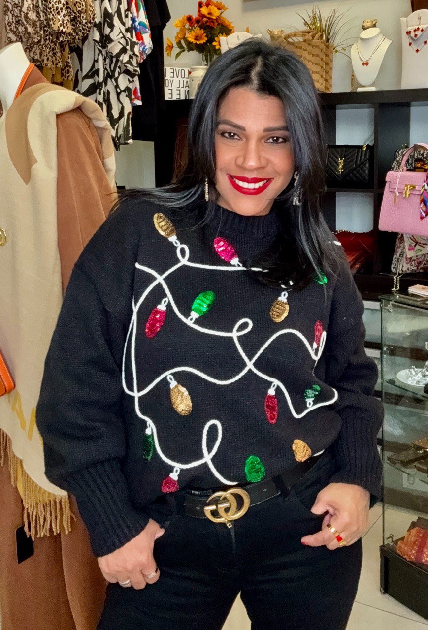 CHRISTMAS LIGHT SEQUIN SWEATER TOP