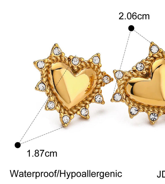 SHINE RHINESTONE HEART STUD EARRINGS