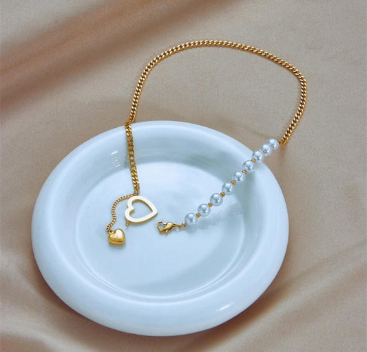 Pearl Cutout Heart Long Pendant Necklace