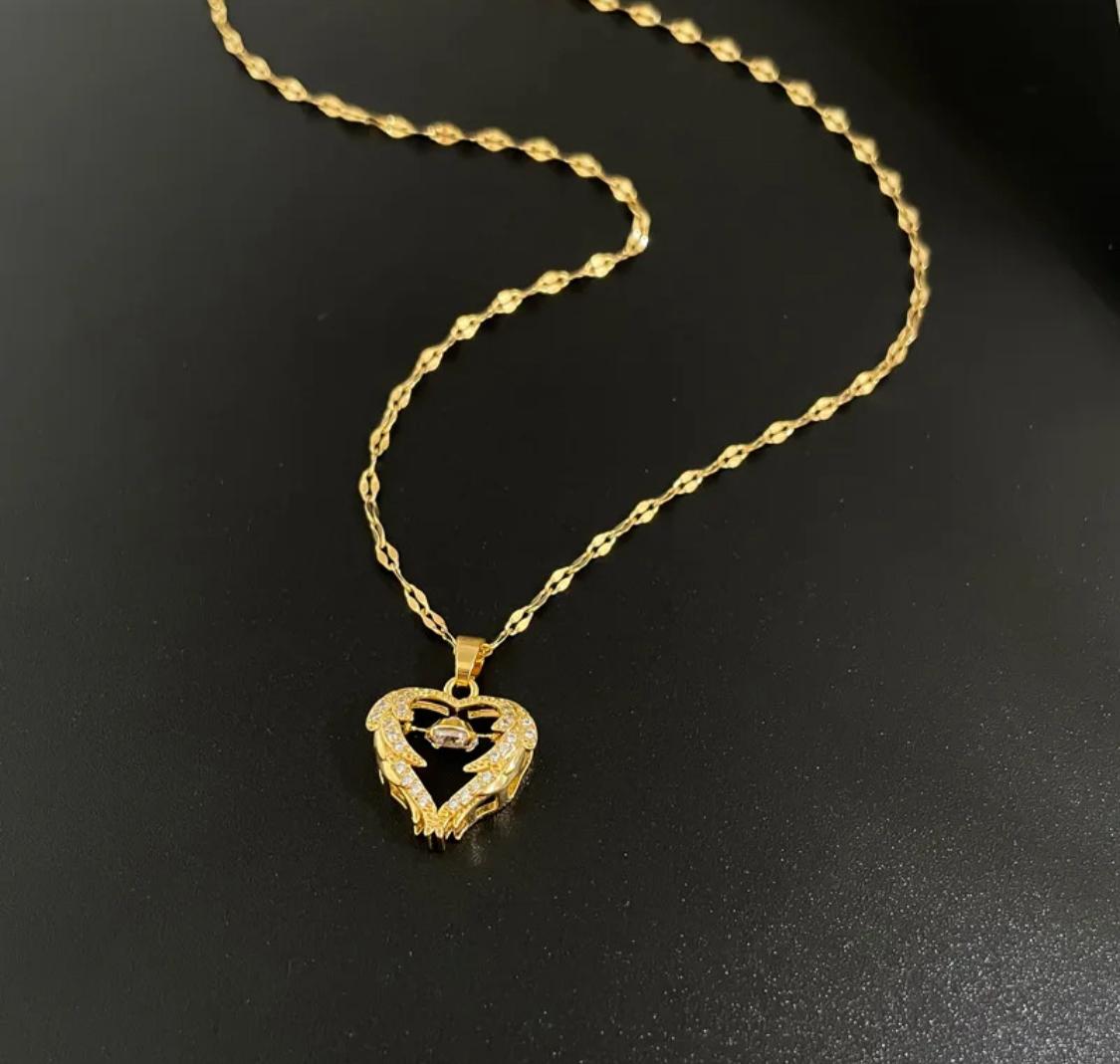 Heart Wing Zircon Pendant Necklace