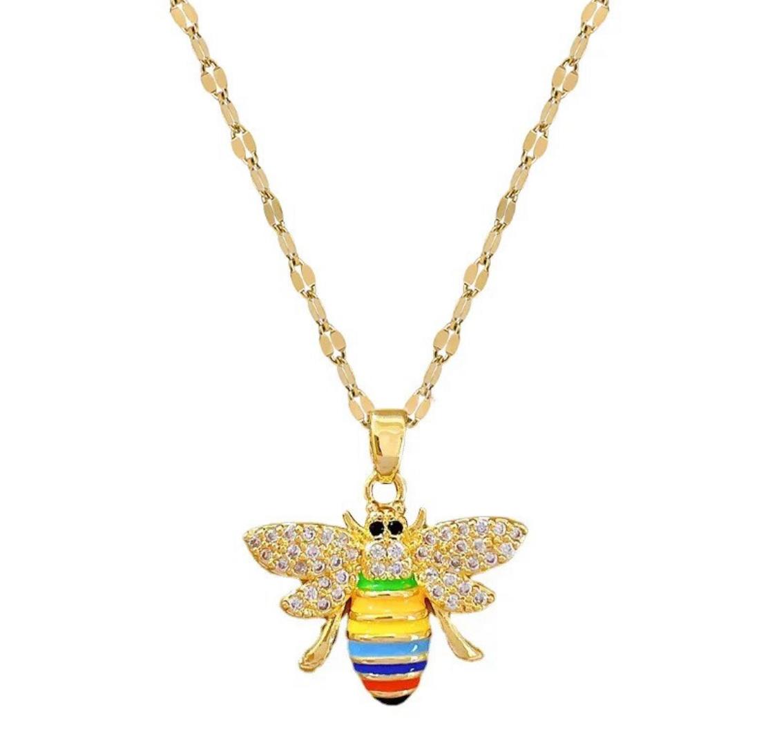 Colorful Bees Pendant Necklace