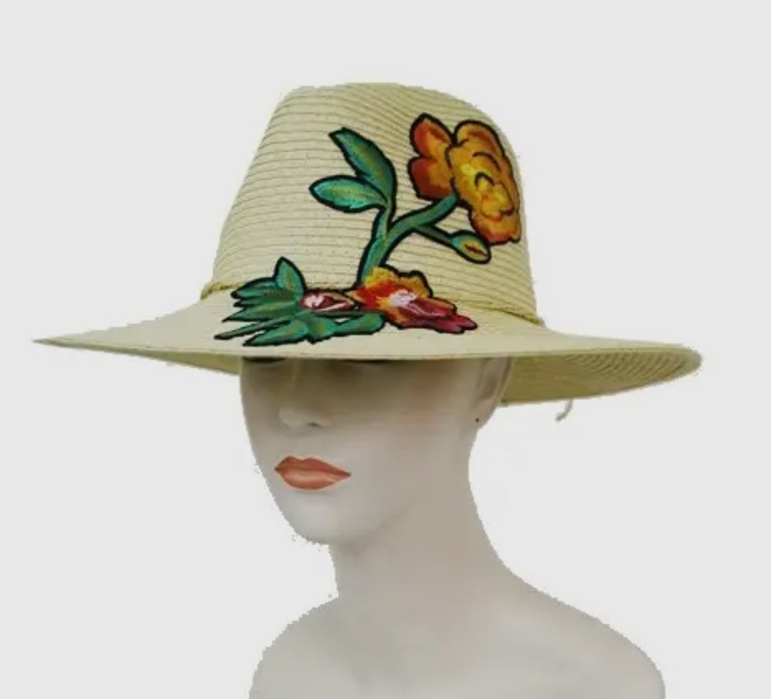 Summer Blossom Vivid Colored Applique Panama Hat