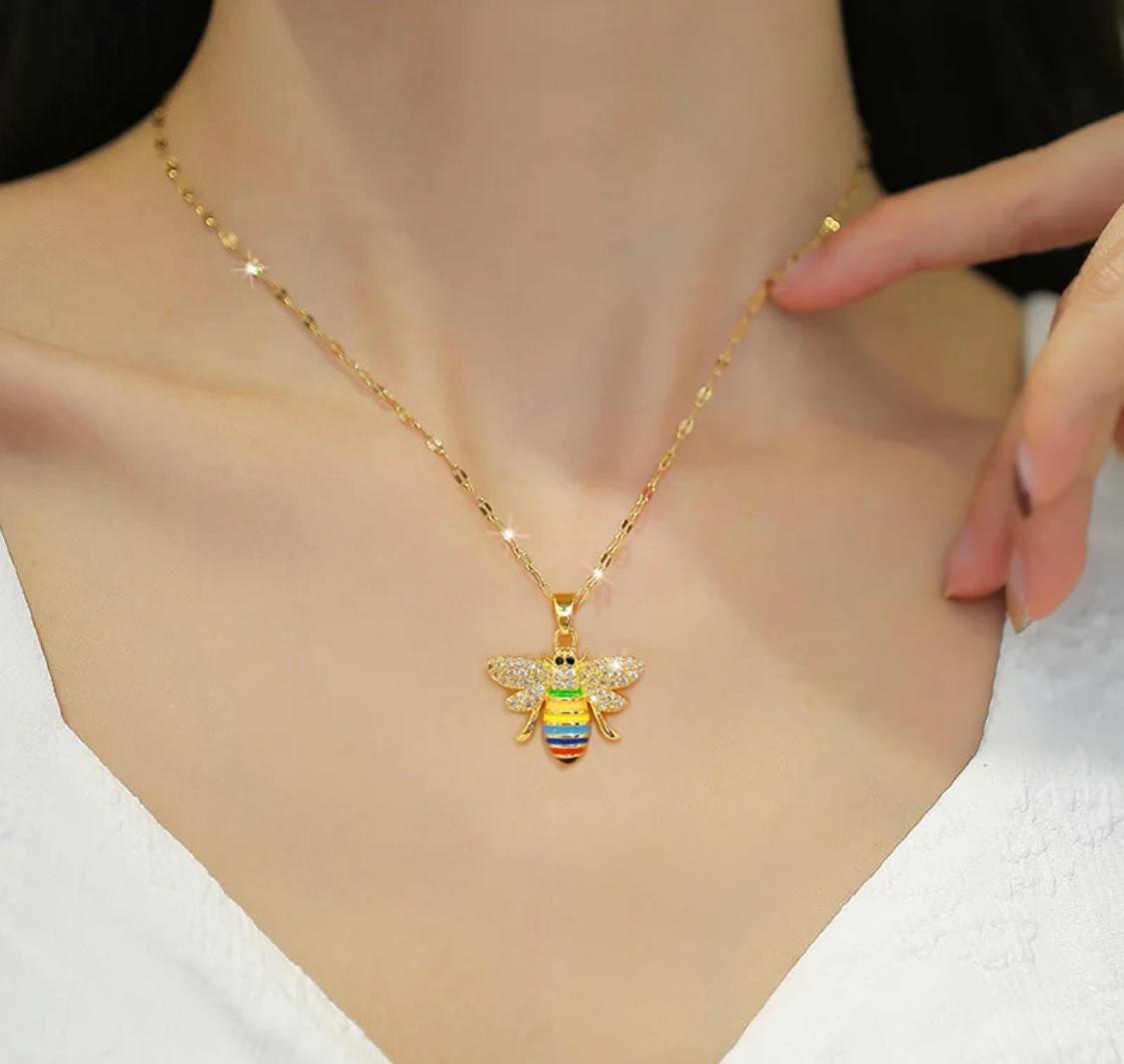 Colorful Bees Pendant Necklace