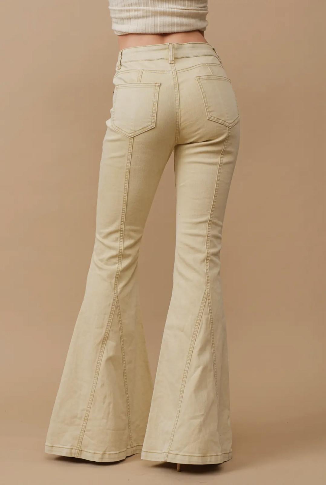 Antique Gold Metal Studs Flared Jeans