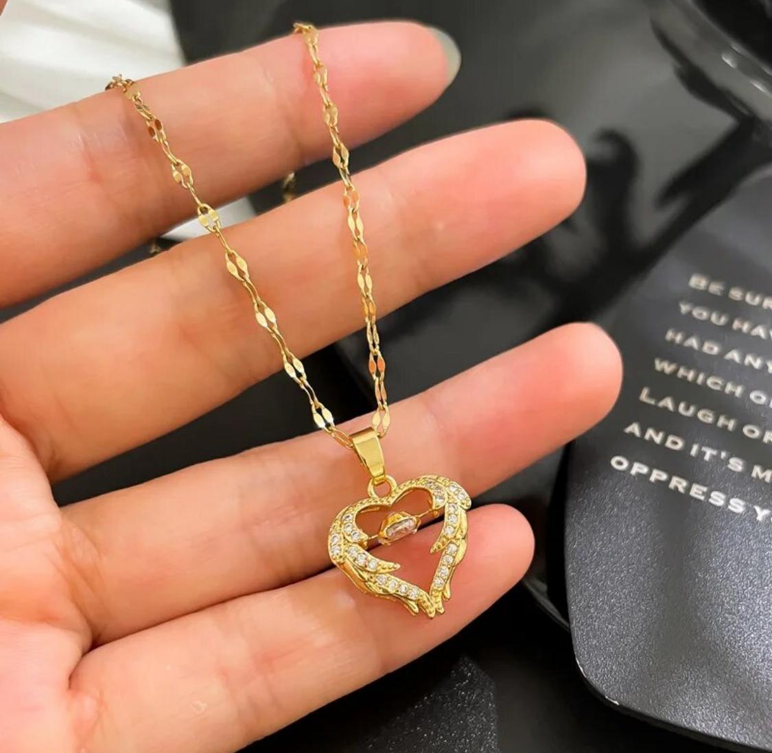 Heart Wing Zircon Pendant Necklace