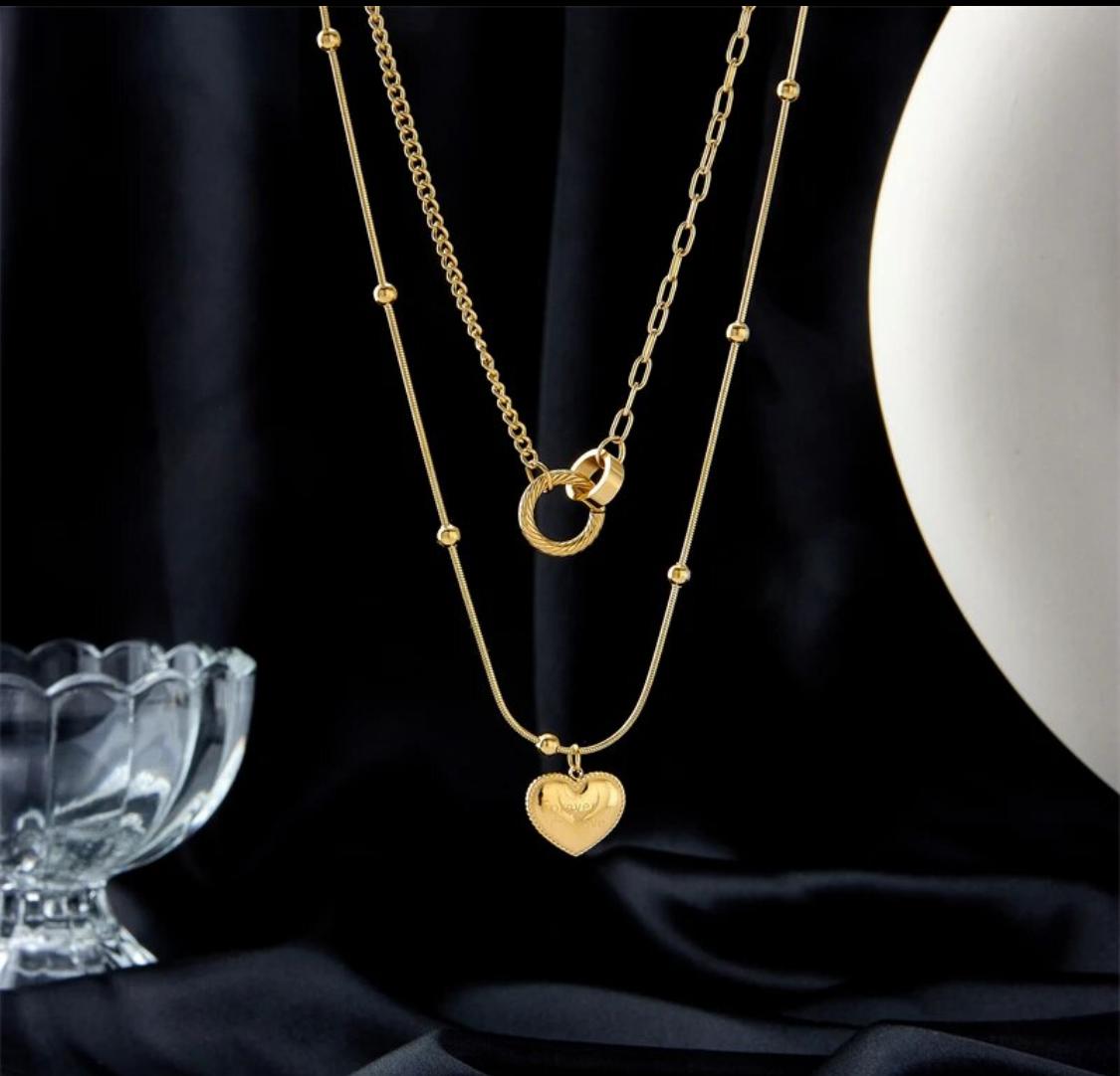 Multilayer Heart Pendant Women Necklace Fashion Gold Color