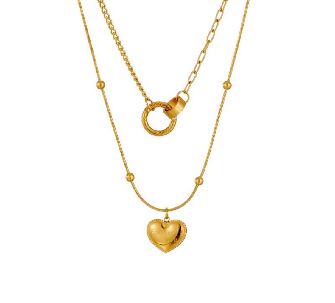 Multilayer Heart Pendant Women Necklace Fashion Gold Color