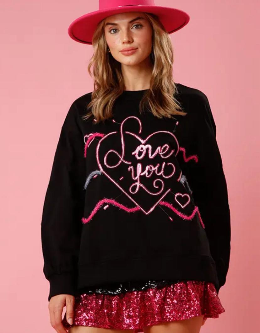 Love You Print Glitter Valentine'S Day