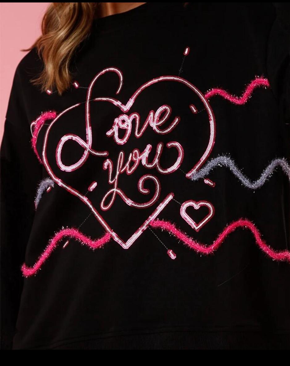 Love You Print Glitter Valentine'S Day