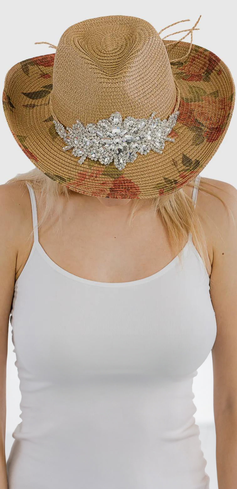 Cowboy Hat Crystal Flower Bling