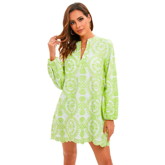 Green Embroidery Mini Dress