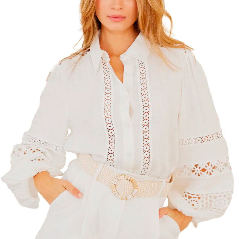 Crochet Trim Button Down Shirt