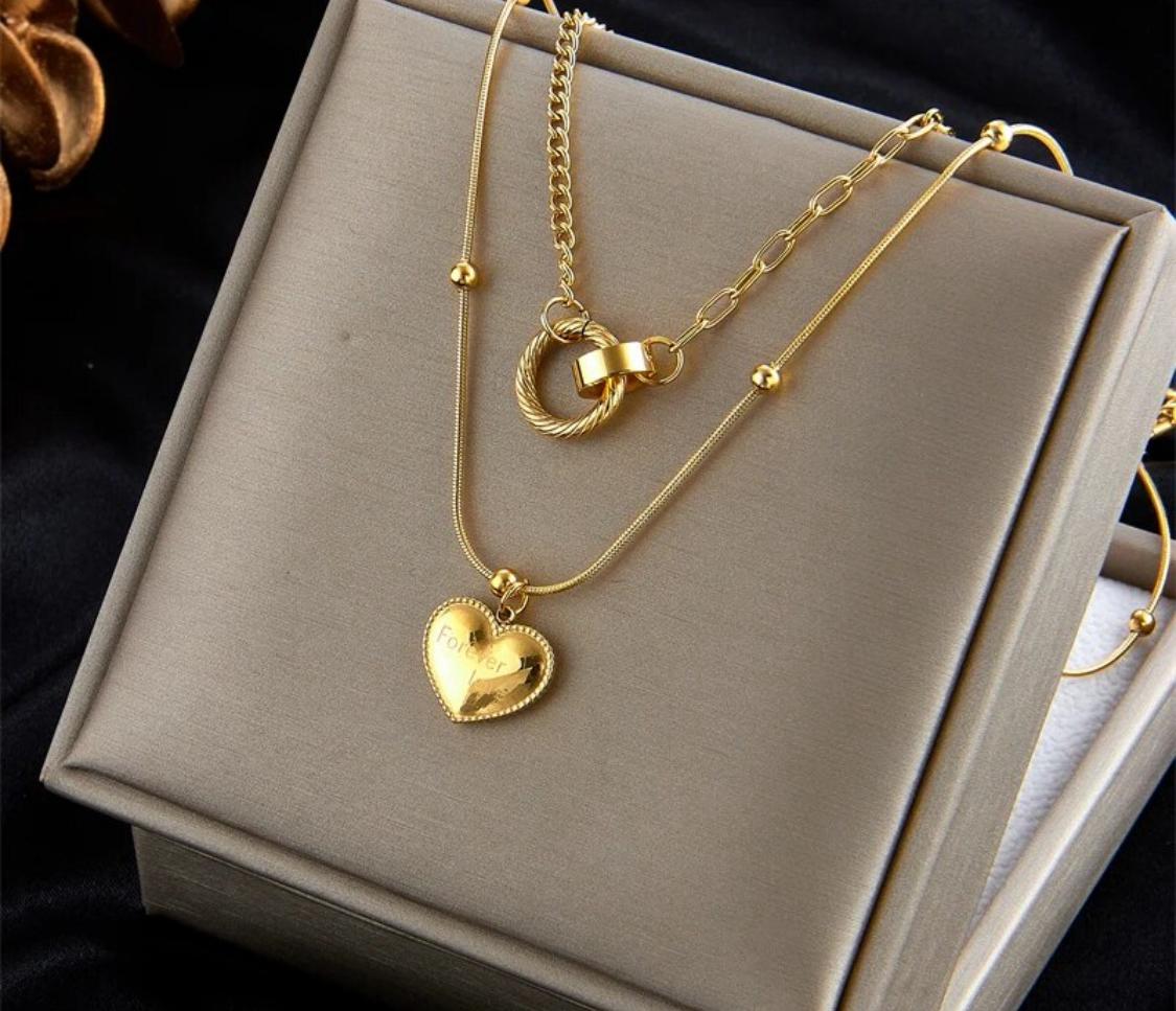 Multilayer Heart Pendant Women Necklace Fashion Gold Color