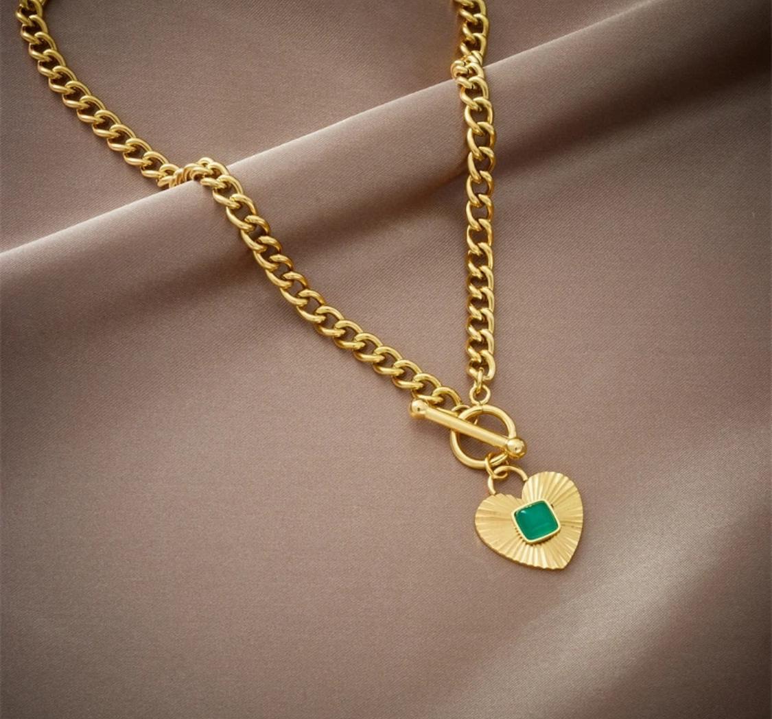 Green Stone Heart Pendant Necklace