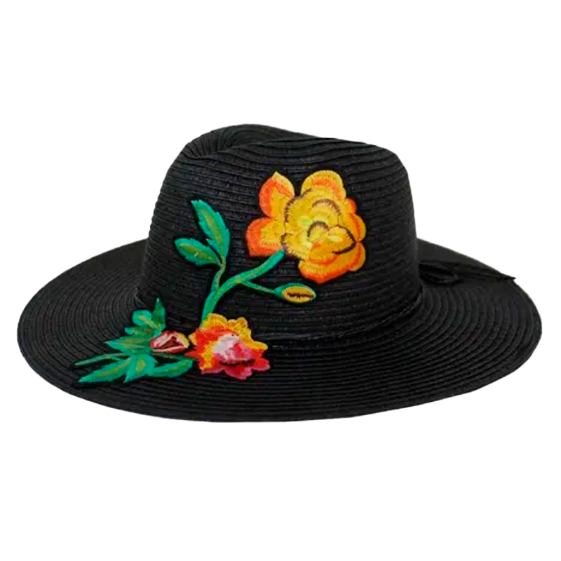 Summer Blossom Vivid Colored Applique Panama Hat